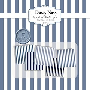 Dusty Navy Blue Thin Vertical Stripe Digital Paper Pack | 5 Seamless Patterns | Printable Background for Scrapbooking & Branding