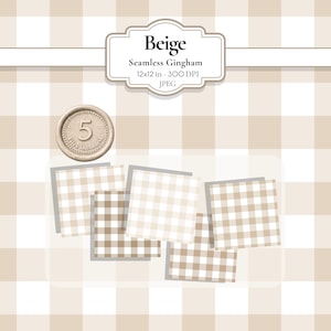 Beige Gingham Seamless Pattern | 5 Digital Paper Pack | Sand Checkered Background for Scrapbooking & Branding | Commercial Use