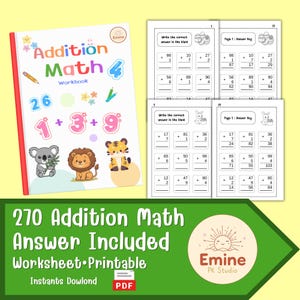 270 Addition Worksheets with Answers for Kids Ages 4-8 | Math Workbook Printable | Kindergarten & Grade 1 Math | Homeschool Worksheets PDF