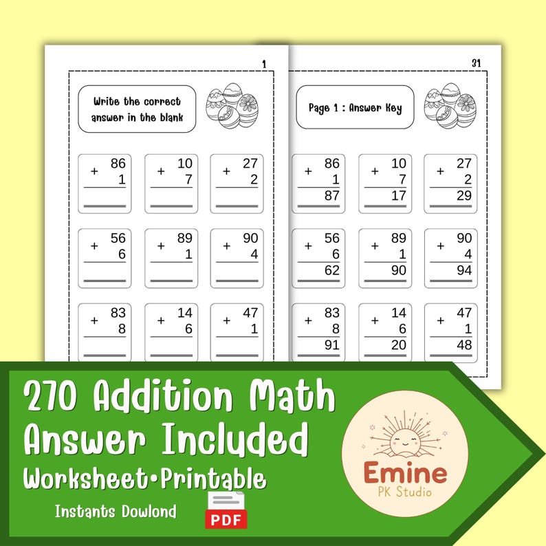 270 Addition Worksheets With Answers for Kids Ages 4-8 | Math Workbook ...
