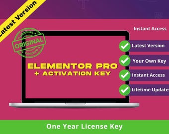 Chiave di licenza Elementor Pro originale per 1 anno / Attivazione agenzia WordPress (download digitale)