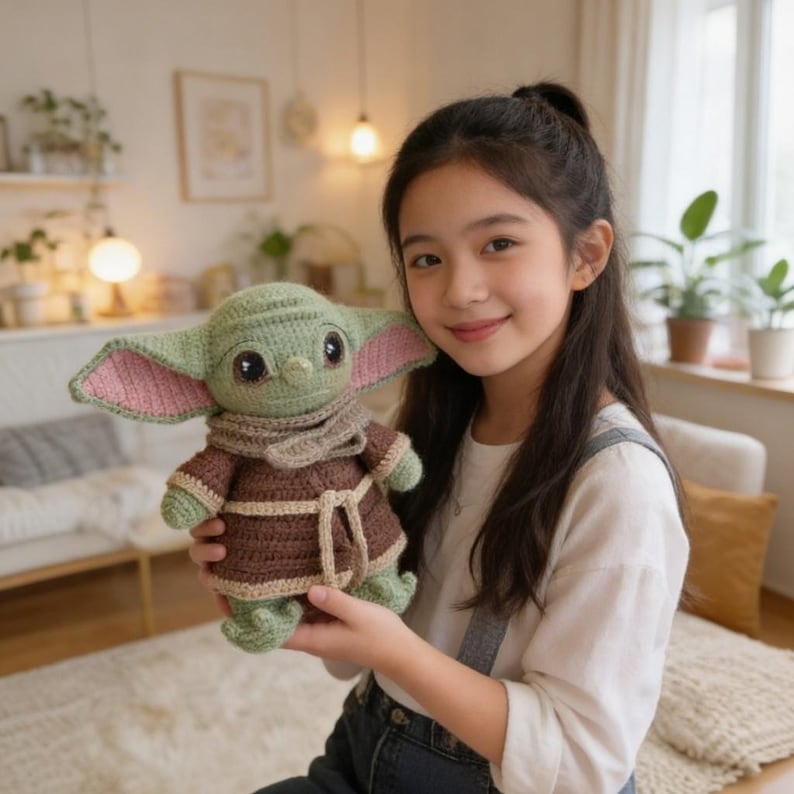 Baby Yoda Crochet Pattern - Custom Amigurumi Plushie PDF - Unique Crochet Gift - The Child Galactic Toy Tutorial-Star wars-Digital download image 1