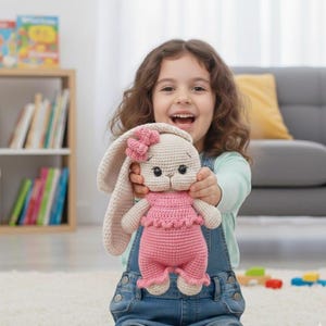 Grand motif au crochet lapin aux oreilles souples | Poupée Amigurumi avec vêtements amovibles (PDF)