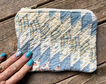 Small Zippered Pouch upcycled from a Vintage Quilt