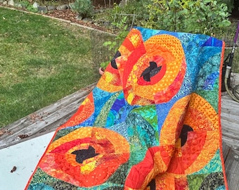 Cosmic Poppies Homemade Lapsize Quilt/Throw
