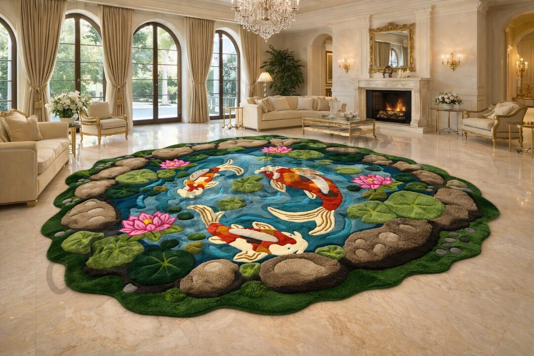 Pond/water Rug Hand Tufted Koi Pond Rug 3D Water Lily Large Area Rug for Bedroom Kids ...