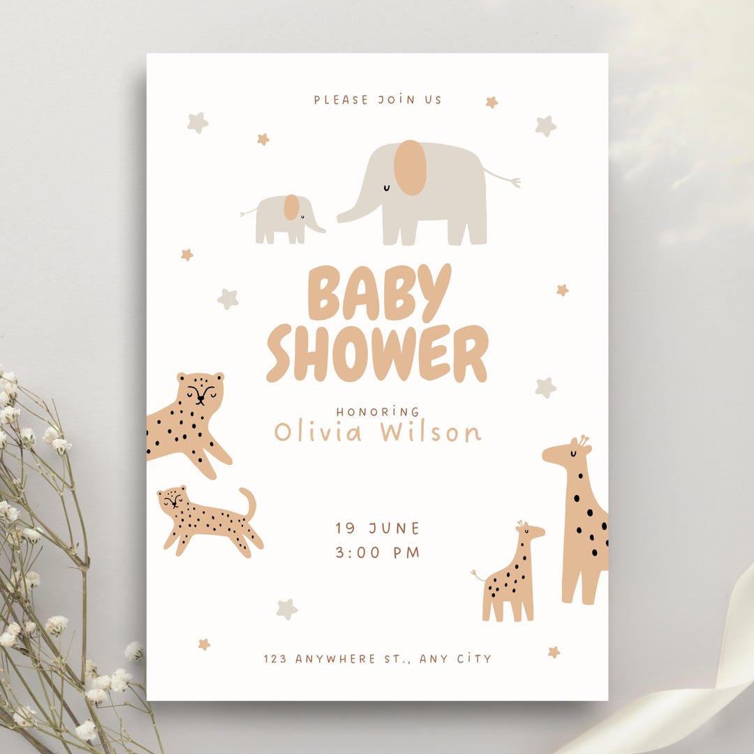 Pastel Cute Animal Baby Shower Invitation | Soft Color Theme Shower ...