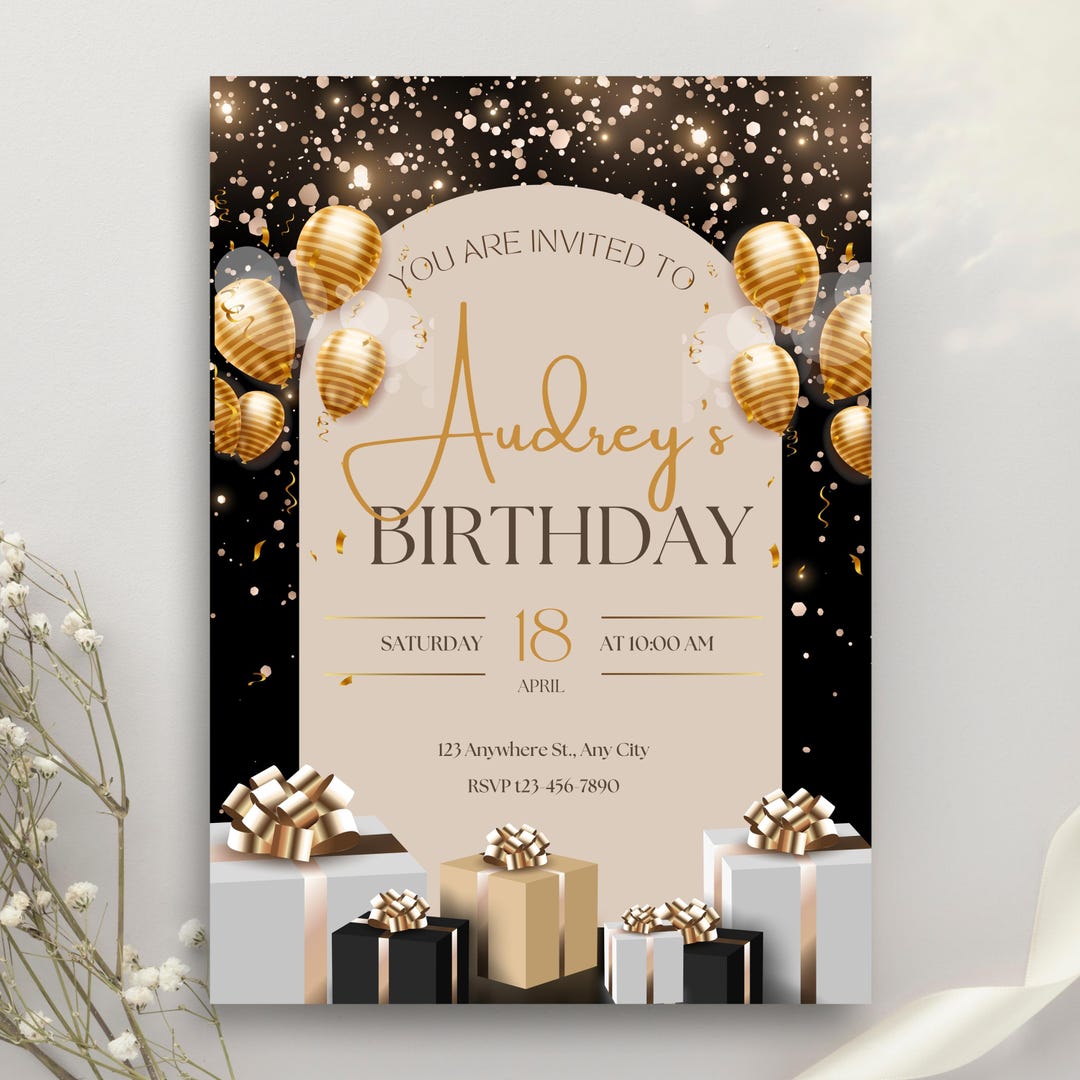 Black and Gold Luxury Happy Birthday Party Invitation Template | Classy ...