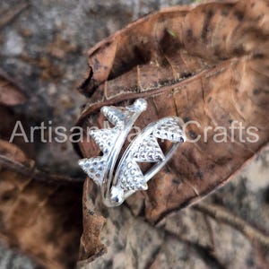 925 Sterling Silver Open Cuff Ring: Double Pyramid Stud Geometric Triangle Accents