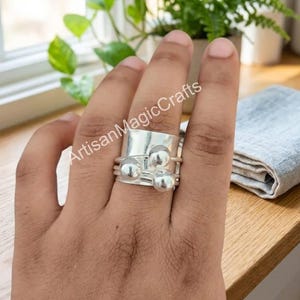 925 Sterling Silver Handmade Ball Ring, Minimalist Dome Statement Spinner