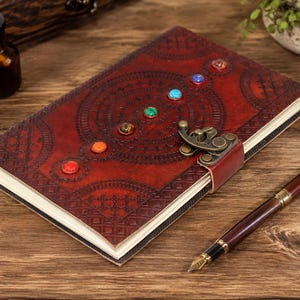 Handmade Chakra Journal Leather Notebook with Clasp | Boho Spiritual Diary, Meditation Journal, Witchy Gift