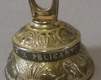 Vintage Solid Brass Pelicans Bell – Small English Decorative Bell – Floral Pattern – Cottagecore Desk Decor – 1970s