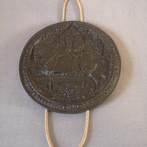 Réplica de impresión de sello del Museo Británico: Gran Sello de la Reina Isabel I, placa mural Tudor, decoración real histórica