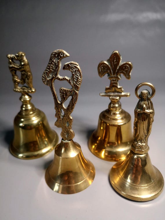 Vintage Brass Hand Bells – Decorative Bell Set – Rustic Cottage Decor