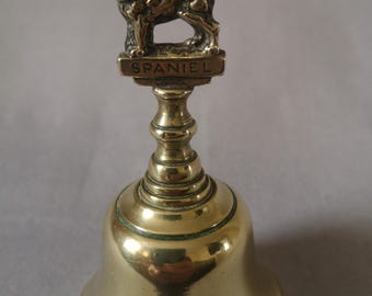 Vintage Brass Spaniel Dog Bell Figurine England Hand Bell 4 Inch Hunting Dog Decor