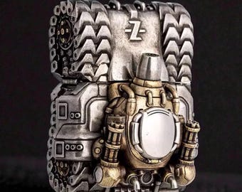 Accendino Zippo futuristico a forma di carro armato con design inciso in 3D, antivento, ricaricabile, in metallo, regalo da collezione militare steampunk per uomo