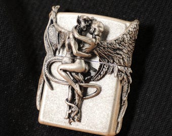 Zippo Angel & Demon Lighter – Hand-Engraved 3D Gothic Design, Antique Metal Finish, Windproof Zippo Collectible Gift for Men