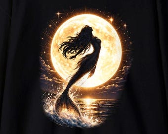 Månsjöjungfrutröja - Mörk fantasi sjöjungfrudesign - Mystisk sjöjungfrukonst - Anime-stil sjöjungfrutröja