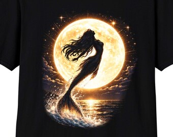 Månen sjöjungfruskjorta - Mörk fantasi sjöjungfrudesign - Mystisk sjöjungfrukonst - Anime-stil sjöjungfruskjorta