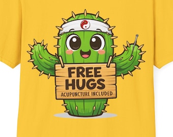 Zabawna koszulka z kaktusem - Darmowe uściski i akupunktura w zestawie - Uroczy prezent dla miłośnika roślin - Zabawna koszulka z roślinami - Koszulka dla miłośnika sukulentów