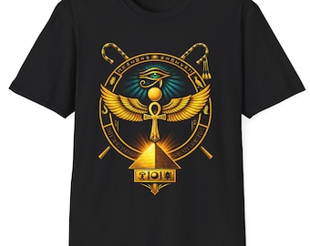 Koszulka z egipskim symbolem świętym – Oko Horusa, skrzydlata piramida Ankh – Starożytny Egipt, mistyczna koszulka – wzór mitologii egipskiej