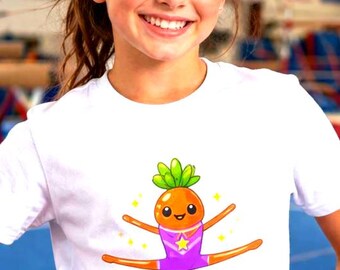 Koszulka gimnastyczka dla dziewcząt - idealny prezent dla młodych gimnastyczek - uroczy t-shirt z marchewką