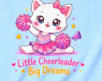Koszulka cheerleaderek dla dziewcząt – idealny prezent dla młodych cheerleaderek – uroczy t-shirt z kotem kawaii