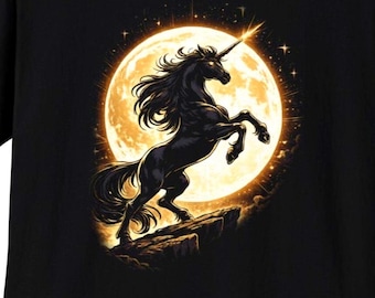 Svart enhörningsmåneskjorta - Mörk fantasi enhörningsdesign - Anime-stil enhörningströja - Mystisk enhörningskonst