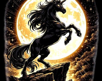Moon Unicorn T-Shirt, Hoodie, Sweatshirt, Long Sleeve Tee, Crop & Tank Top – Unicorn Moon Fantasy Design – Black Unicorn Graphic