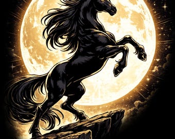 Månenhörning T-shirt, Hoodie, Sweatshirt, Långärmad T-shirt, Crop & Linne – Enhörning Månfantasi T-shirt – Svart Enhörningskjorta