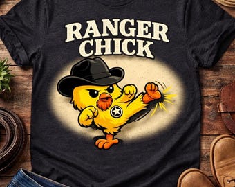 Koszulka Ranger Chick - Zabawna koszulka z kurczakiem z kopniakiem z półobrotu - Koszulka z humorem Cowboy Karate Chick