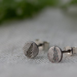 Silver Fern Pattern Tiny Studs, recycled silver earrings, mini silver studs, xmas gift for her, botanical jewellery, stocking filler for her