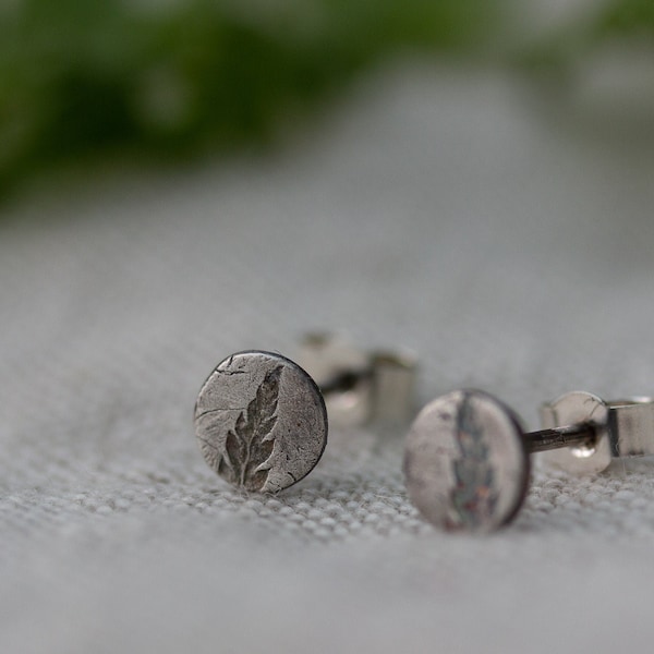 Silver Fern Pattern Tiny Studs, recycled silver earrings, mini silver studs, gift for nature lover, botanical jewellery, gift for her