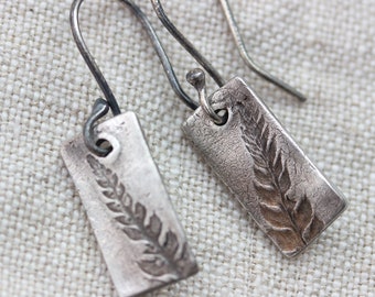 Silver Fern Leaf Earrings, dangly silver leaf earrings, recycled silver earrings, gift for nature lover, gift for fern lover, gift for her