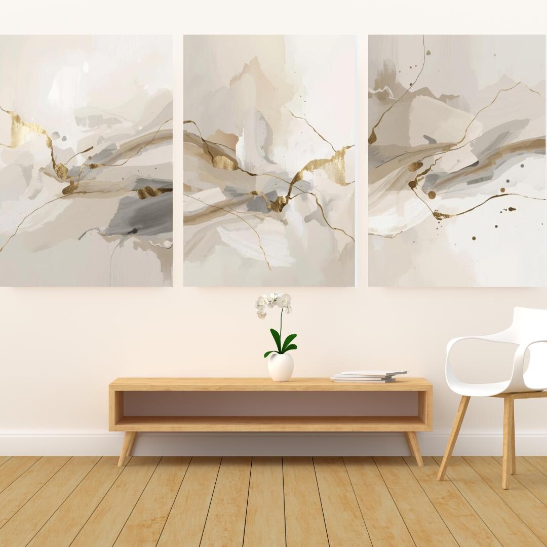 Beige Gold Printable Art, Neutral Abstract Wall Art Set of 3 ...