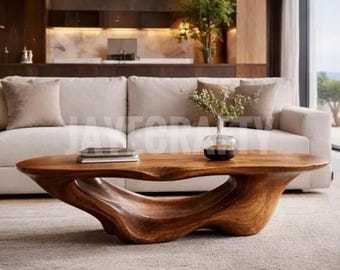 Handmade Organic Modern Coffee Table - Solid Wood Luxury Furniture for Living Rooms