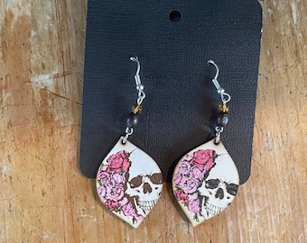 Floral Skull Drop Earrings