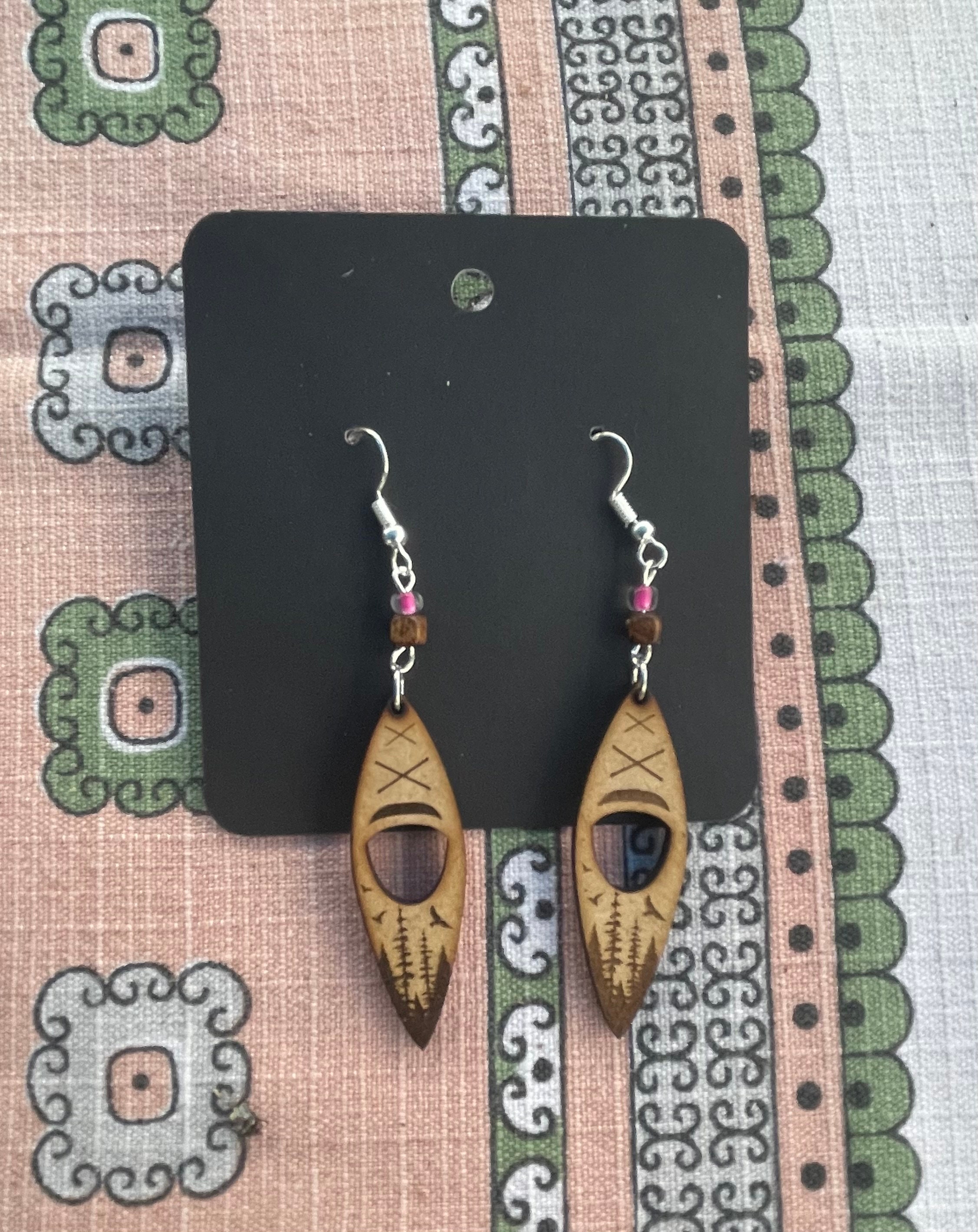 Lightweight Wood Earrings Kayak, Canoe Design