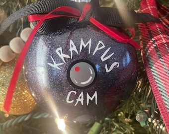 Krampus Cam Glitter Ornament, Funny Holiday Tree Decor