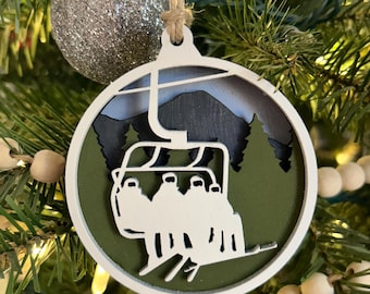 Layered Ski Snowboard Ski Lift Christmas Ornament