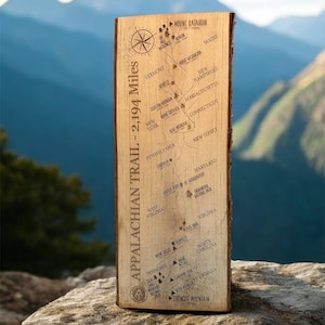 2x Laser gravierte Appalachian Wanderkarte Live Edge Birkenholzbrett - Wander Weihnachtsgeschenk