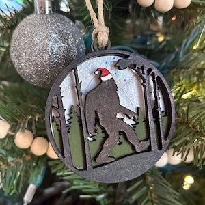 Sasquatch Bigfoot Layered Wood Christmas Ornament