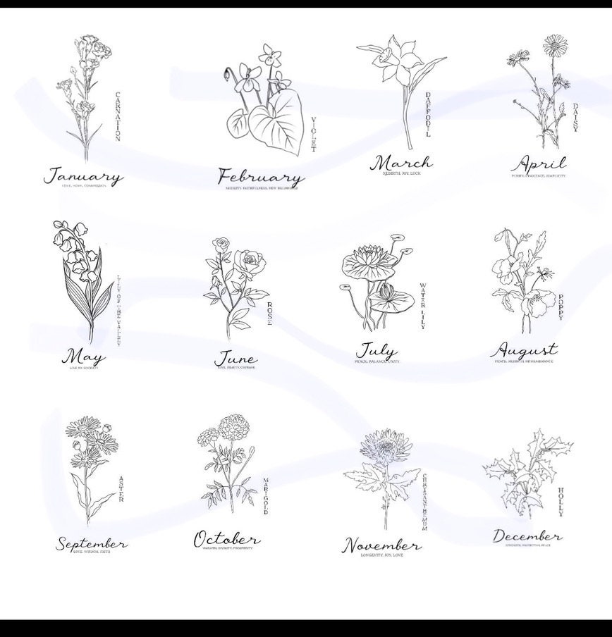 Birth Flower Digital Files, 24 JPEG, PNG Gift Idea - Thumbnail 3