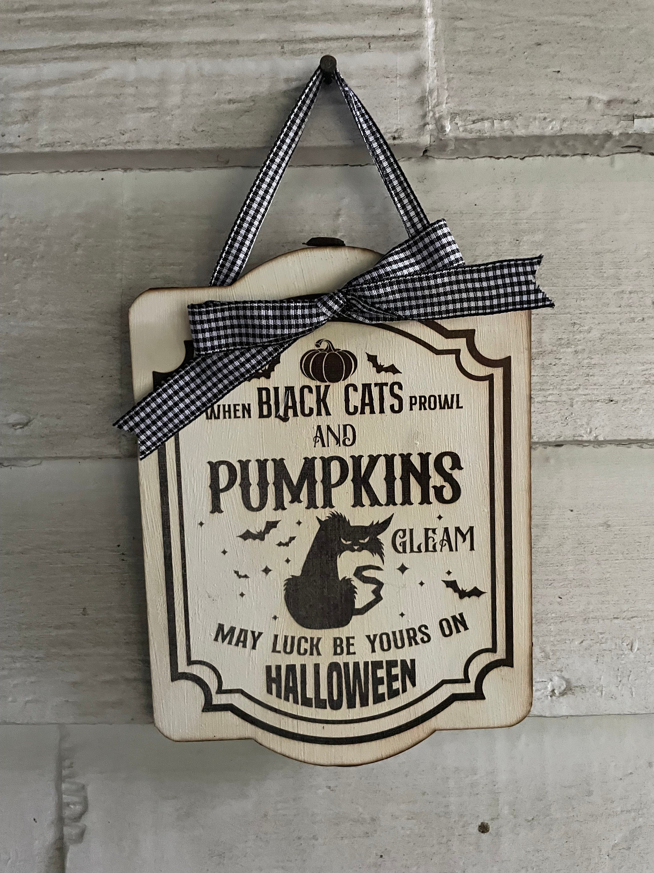 Cute Halloween Sign Black Cats Pumpkins - Image 1