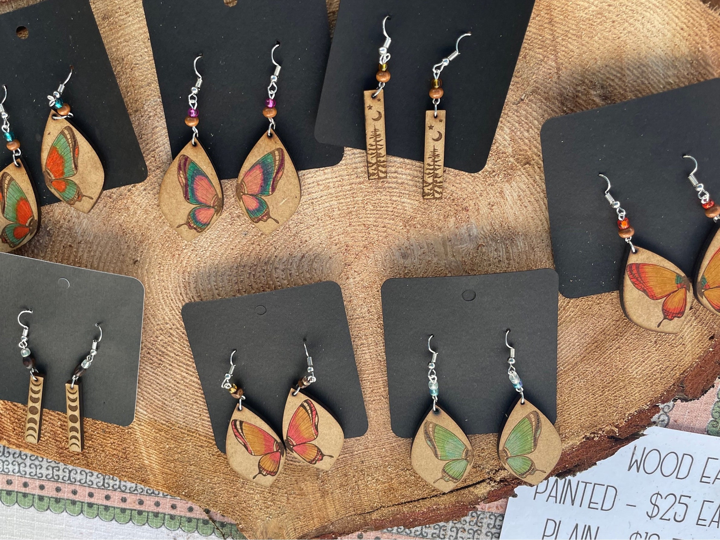 Hand Painted Wood Butterfly Earrings - Thumbnail 2