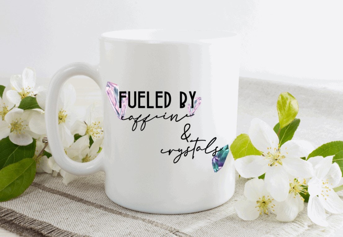 Fueled by Caffeine and Crystals Mug- Spiritual Humor- Funny Gift- Yoga- Meditation- Zen- Cosmos- Crystals-Ceramic Mug 11oz Gift Idea - Thumbnail 4