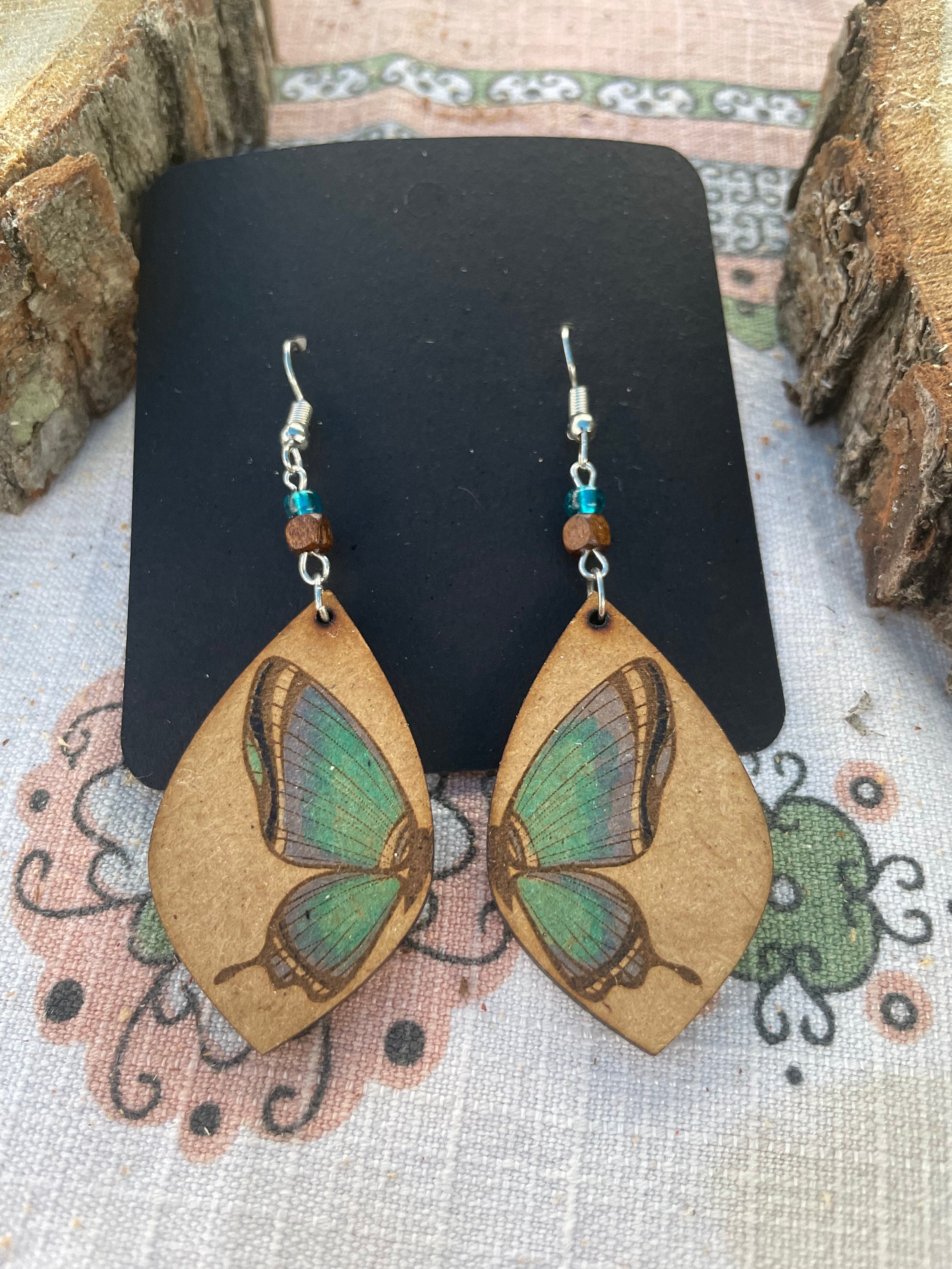 Hand Painted Wood Butterfly Earrings