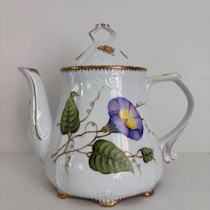 Anna Weatherley Morning Glory Teapot, Hand Painted Fine Porcelain China, Vintage Floral Tea Pot, Luxury Cottagecore Coffee & Tea Decor