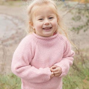 Kids Knitted Sweater Pattern PDF – Top Down Raglan Pullover with Rolled Neck, Easy Stockinette Jumper 2–14 Years Instant Download