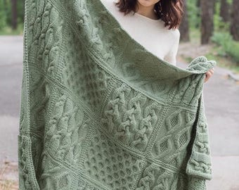 Easy Knit Blanket Pattern PDF for Beginners, Cable Knit Blanket, Knitted Blanket in Squares, Cozy Throw, Instant Download